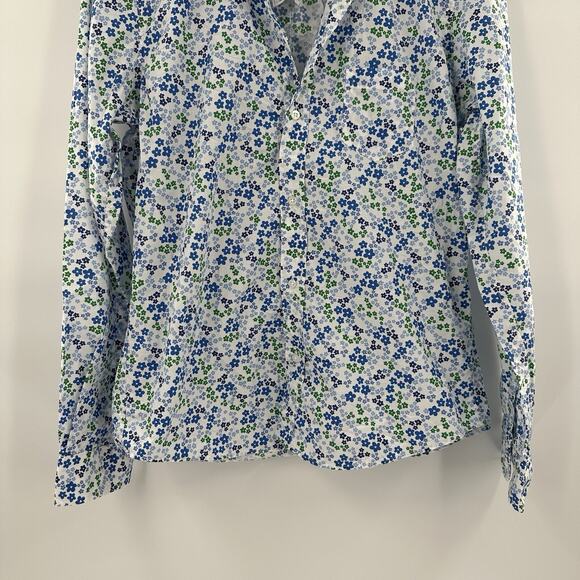 Frank Eileen Shirt Top Womens Medium Blue Floral Ditzy Button Barry Cottage - Picture 3 of 13
